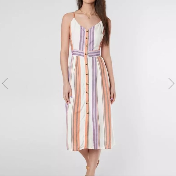 Daytrip Dresses & Skirts - Daytrip Striped Button Down Dress Sundress Size Large Cream Purple Orange Boho